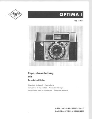 Agfa Optima I Reparaturanleitung Mit Ersatzteiliste