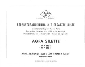 Agfa Silette Reparaturanleitung Mit Ersatzteiliste