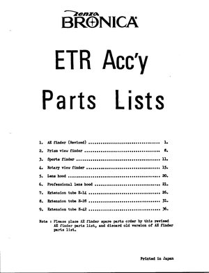 Bronica ETR Accessories Parts