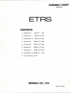 Bronica ETRS Lenses Parts