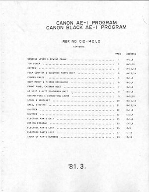Canon AE 1 Parts List