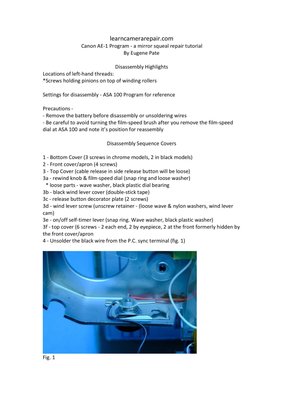 Canon AE1 Program Squeal Pate