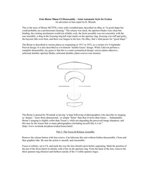 Exakta Zeiss Biotar 58mm f2 Disassembly