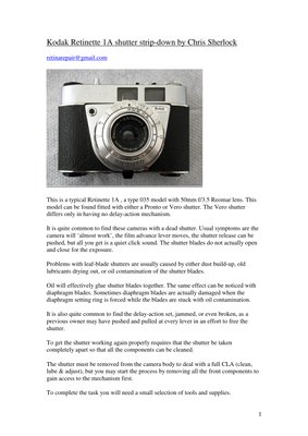 Kodak retinette 1a shutter