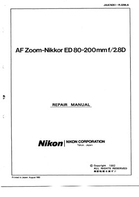 Nikon AF Zoom Nikkor ED 80 200mmm f f2.8 D